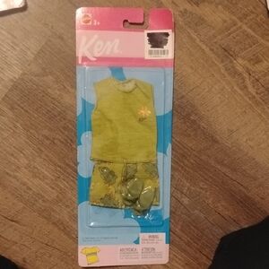 Barbie Ken Olive Green Tank Top & Tropical Print Shorts Outfit